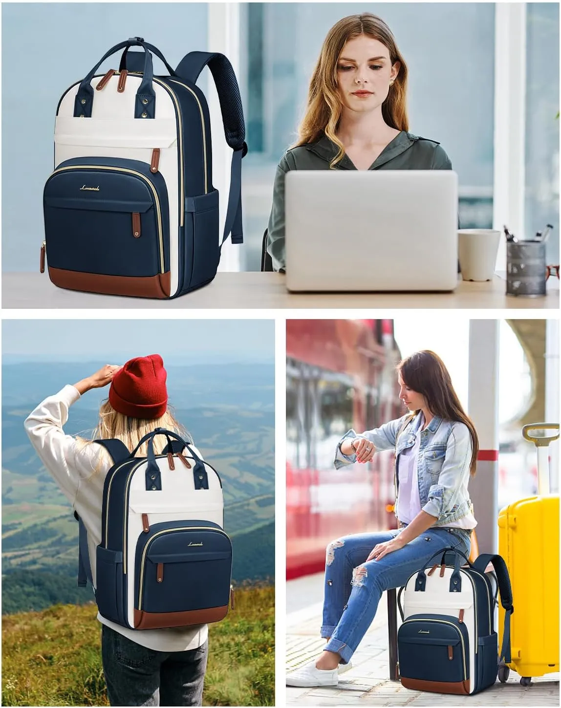 LOVEVOOK Backpack for Women,Laptop Backpack Women,Fits 17 Inch Laptop Bag,School Backpacks,Fashion Travel Work Anti-theft Bag,Waterproof Business Computer College Backpack Purse,Blue-green-Beige white