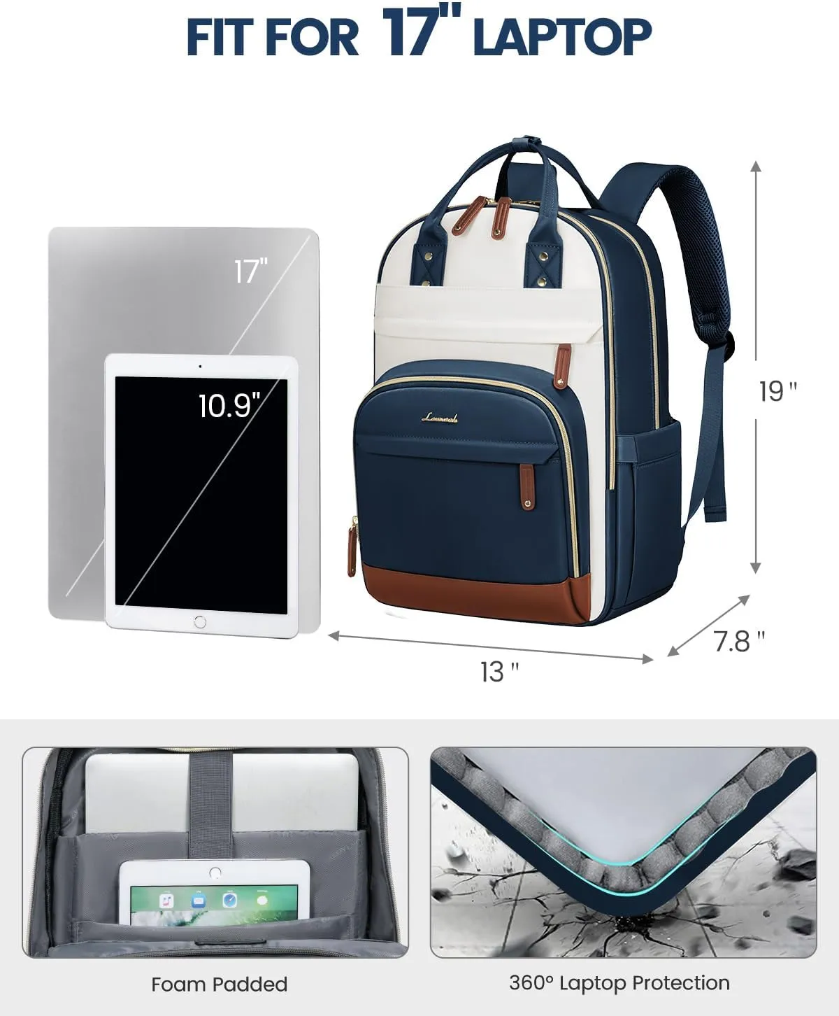 LOVEVOOK Backpack for Women,Laptop Backpack Women,Fits 17 Inch Laptop Bag,School Backpacks,Fashion Travel Work Anti-theft Bag,Waterproof Business Computer College Backpack Purse,Blue-green-Beige white