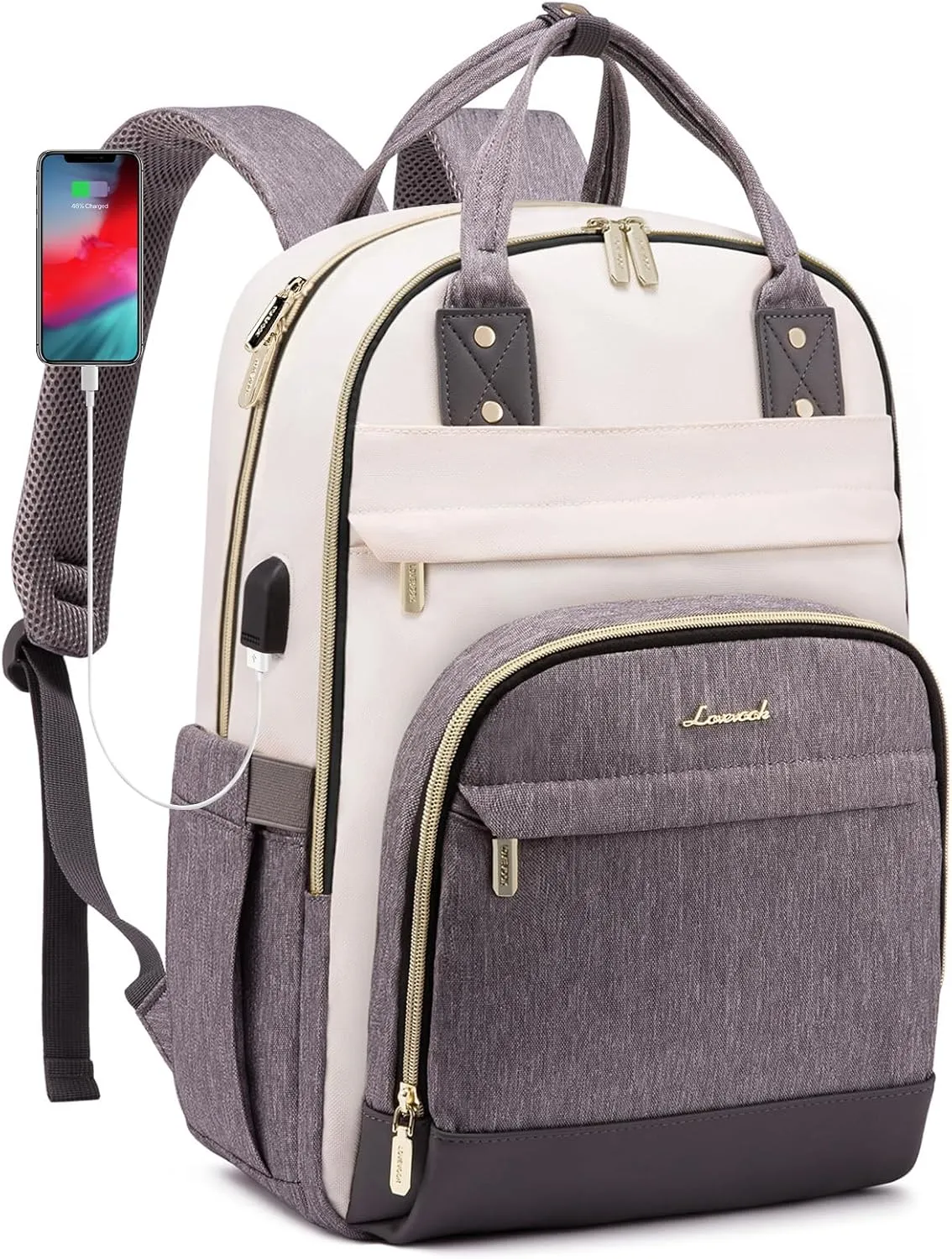 LOVEVOOK Backpack for Women,Laptop Backpack Women,Fits 18 Inch Laptop Bag,School Backpacks,Fashion Travel Work Anti-theft Bag,Waterproof Business Computer College Backpack Purse,Beige-Grey-Grey