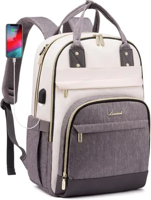 LOVEVOOK Backpack for Women,Laptop Backpack Women,Fits 18 Inch Laptop Bag,School Backpacks,Fashion Travel Work Anti-theft Bag,Waterproof Business Computer College Backpack Purse,Beige-Grey-Grey