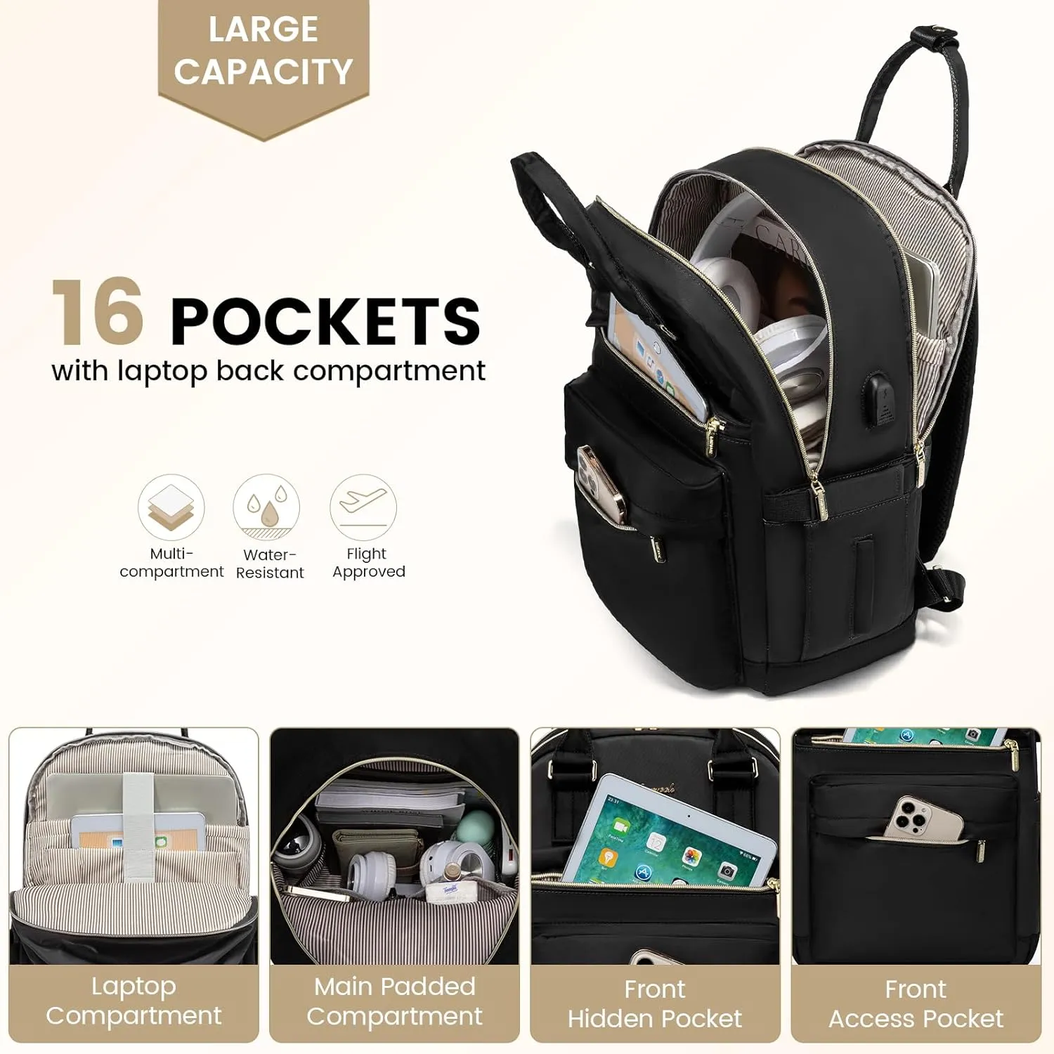 LOVEVOOK Laptop Backpack for Women 15.6 Inch,Cute Backpack Laptop Bag with USB Port,Waterproof Travel Backpack Purse Teacher Nurse Bag Fashion Computer Bag for Work