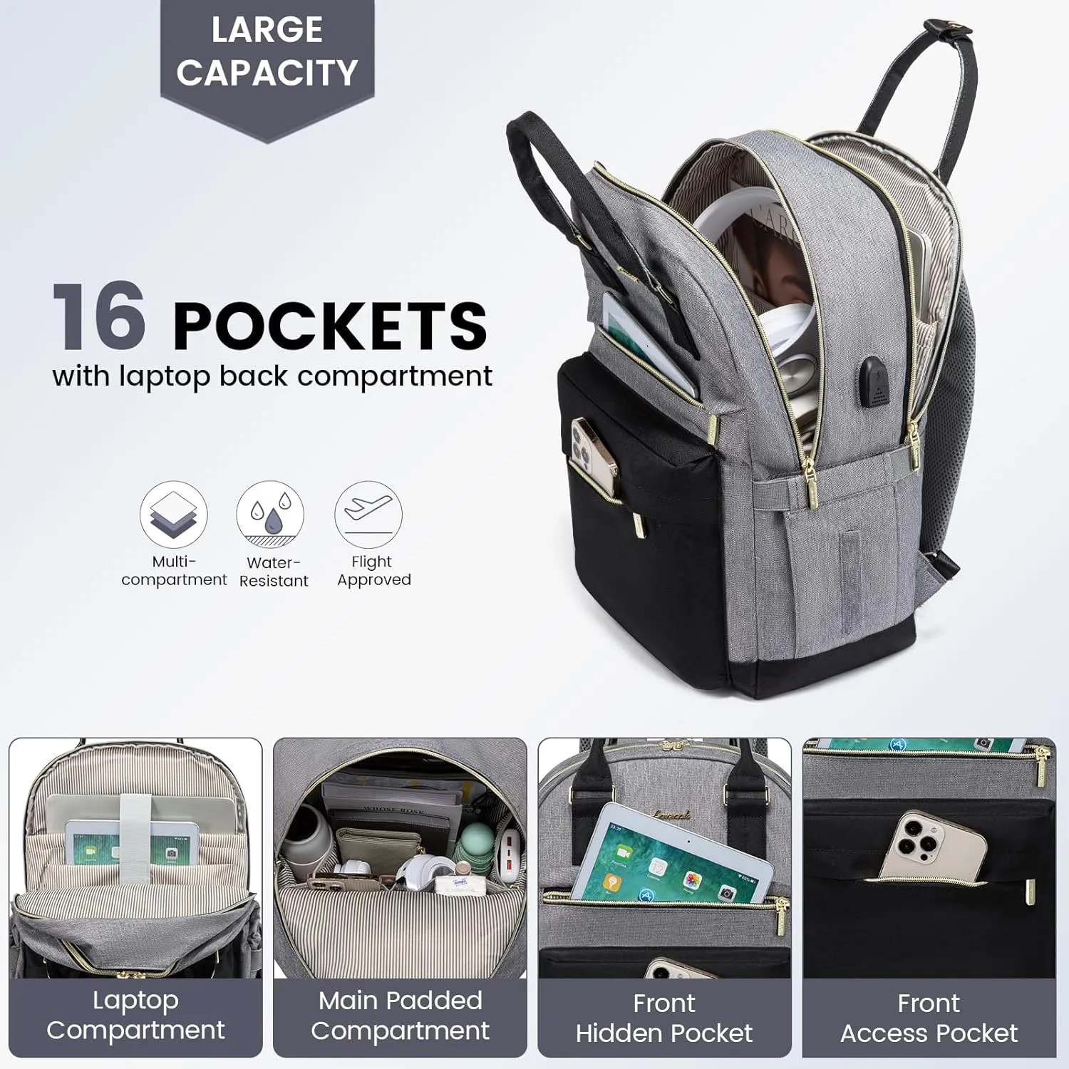 LOVEVOOK Laptop Backpack for Women 15.6 Inch,Cute Backpack Laptop Bag with USB Port,Waterproof Travel Backpack Purse Teacher Nurse Bag Fashion Computer Bag for Work