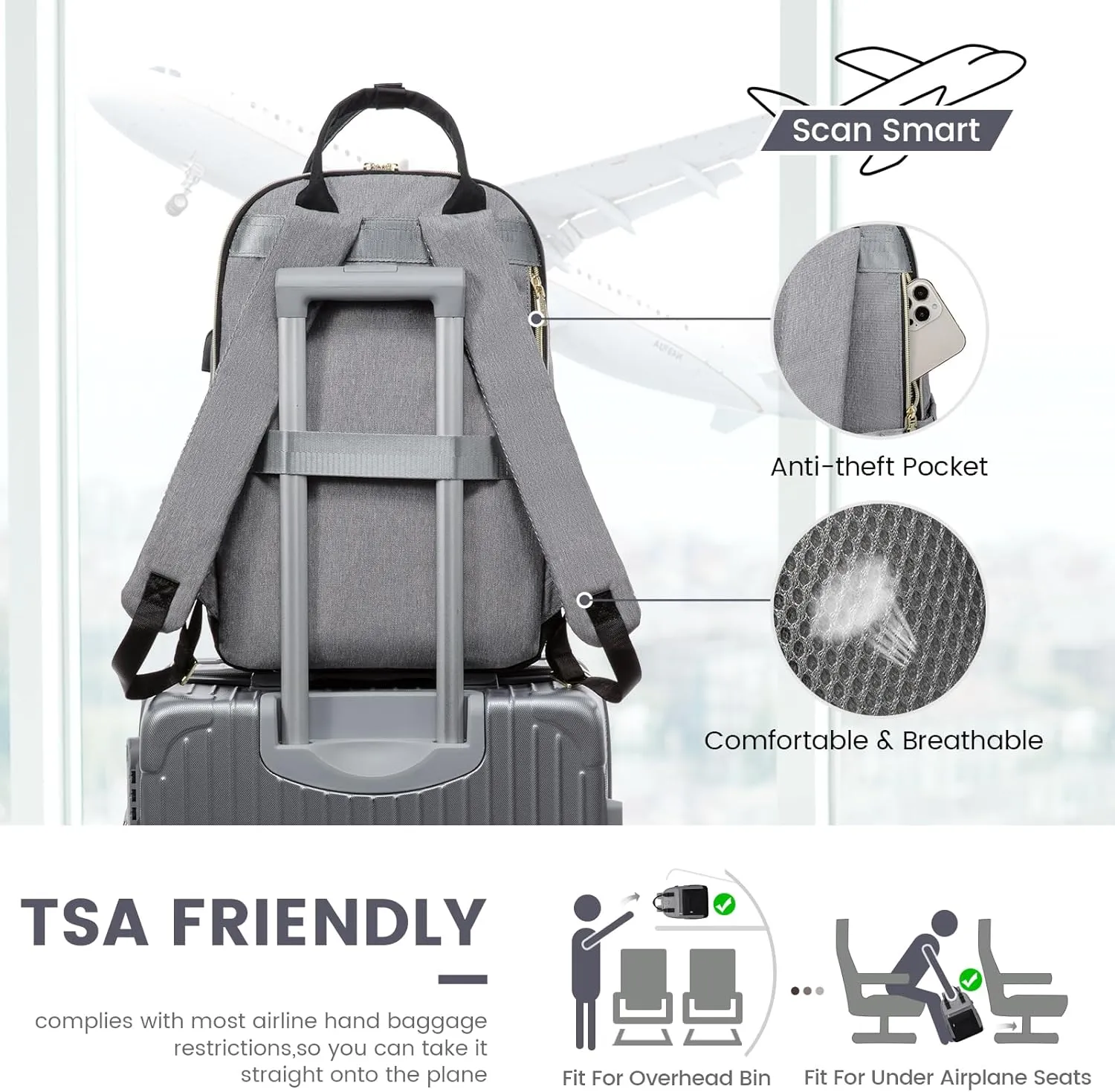 LOVEVOOK Laptop Backpack for Women 15.6 Inch,Cute Backpack Laptop Bag with USB Port,Waterproof Travel Backpack Purse Teacher Nurse Bag Fashion Computer Bag for Work