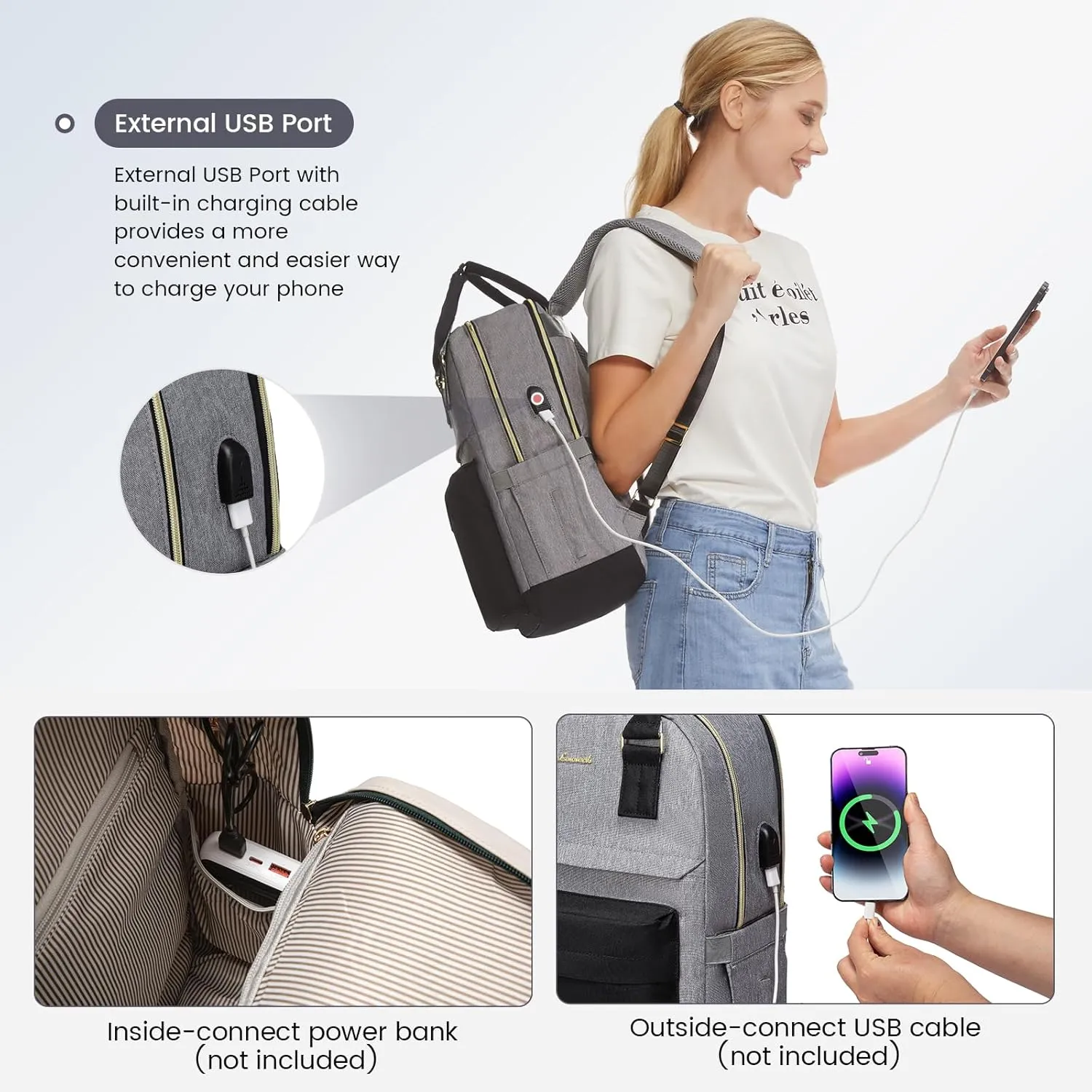 LOVEVOOK Laptop Backpack for Women 15.6 Inch,Cute Backpack Laptop Bag with USB Port,Waterproof Travel Backpack Purse Teacher Nurse Bag Fashion Computer Bag for Work