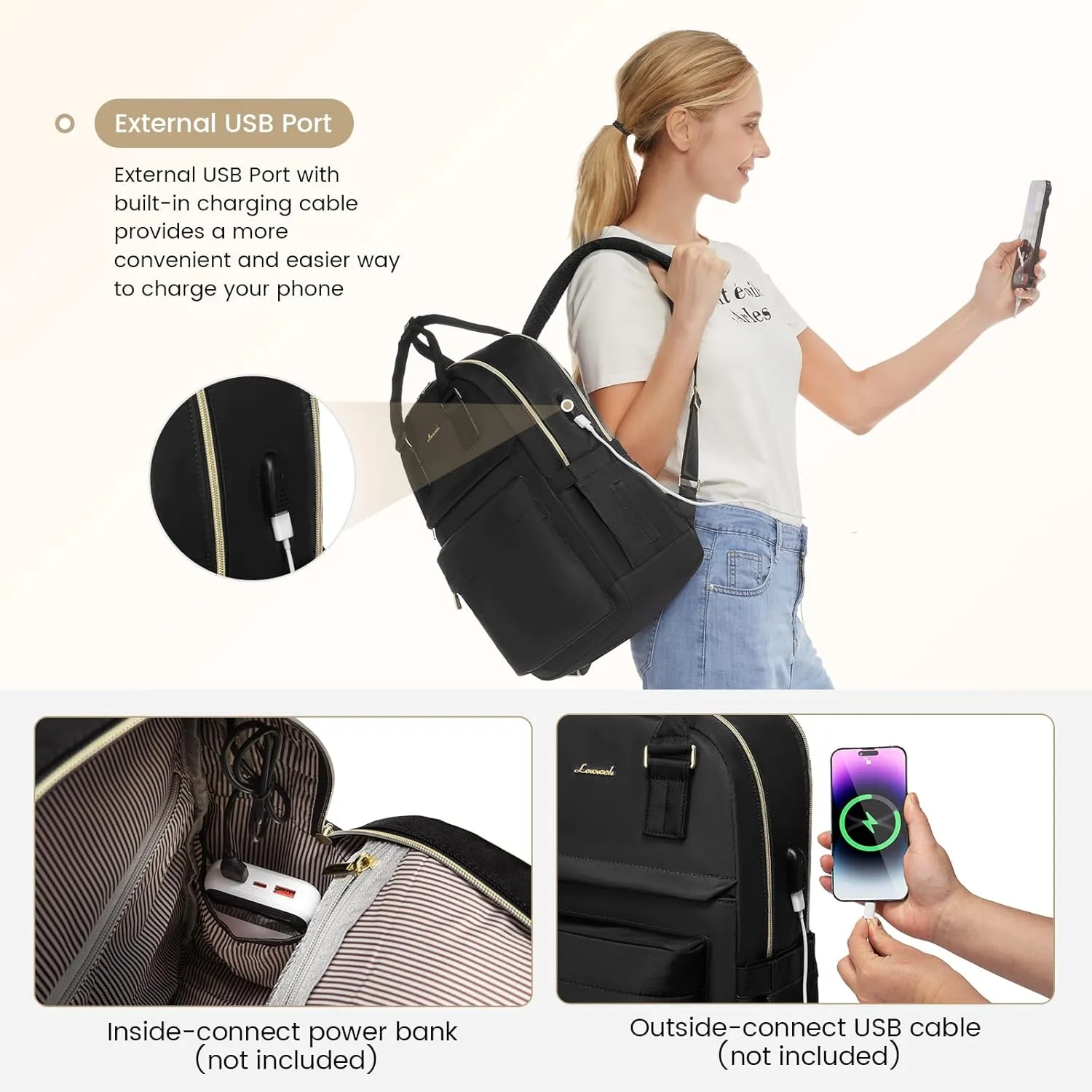 LOVEVOOK Laptop Backpack for Women 15.6 Inch,Cute Backpack Laptop Bag with USB Port,Waterproof Travel Backpack Purse Teacher Nurse Bag Fashion Computer Bag for Work