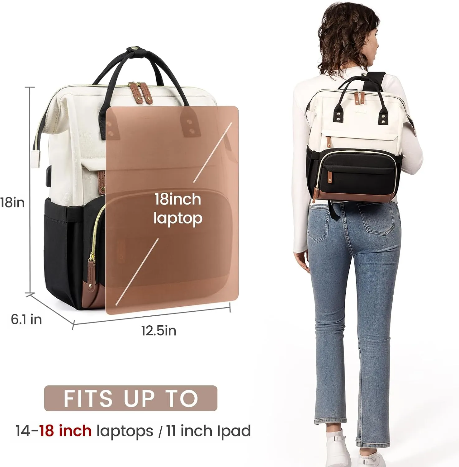 LOVEVOOK Laptop Backpack for Women, 18 Inch Work Business Backpacks Purse, Large Capacity Educators Nurse Bag Backbag, Waterproof Casual Daypack for Travel