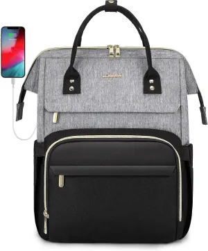 LOVEVOOK Laptop Backpack for Women, Fashion Computer Backpacks Purse, School Student Bookbag for Girl, Business Travel Bags, Doctor Nurse Backpack for Work, Fits 15.6-Inch Laptop, Grey Black