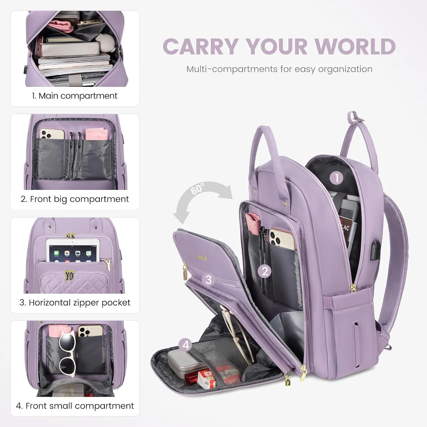 LOVEVOOK Laptop Backpack for Women, Water Resistant Travel Work Backpacks Purse Stylish College Bookbag Business Teacher Nurse Computer Bag with USB Charging Port, Fits 15.6" Laptop