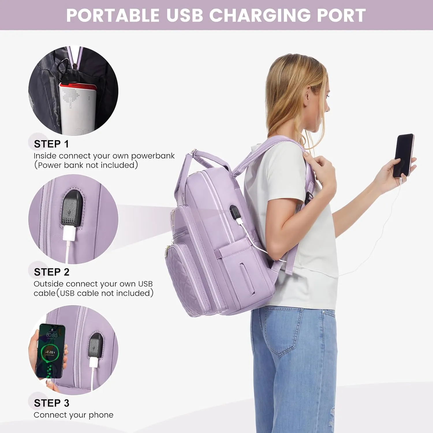 LOVEVOOK Laptop Backpack for Women, Water Resistant Travel Work Backpacks Purse Stylish College Bookbag Business Teacher Nurse Computer Bag with USB Charging Port, Fits 15.6" Laptop