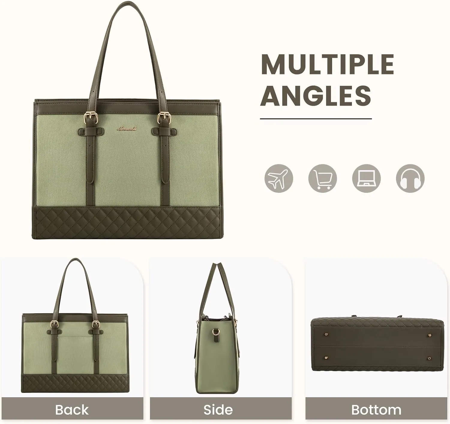 LOVEVOOK Laptop Bag for Women 15.6 inch Canvas Laptop Tote Bag, Large Capacity Work Bag with Clutch Purse, Computer Bag Office Business Briefcase, Casual Handbag for Travel College Teacher School