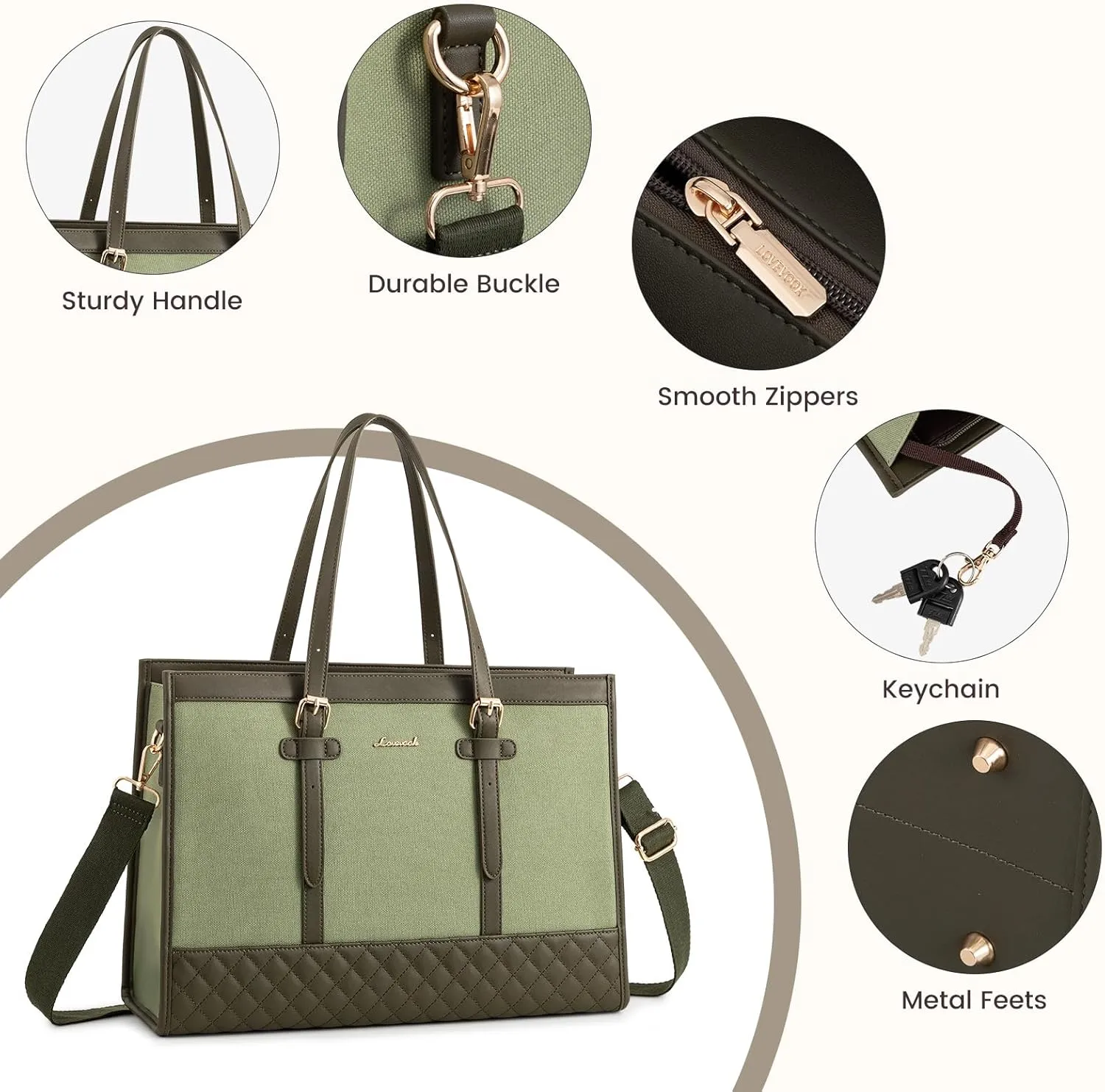 LOVEVOOK Laptop Bag for Women 15.6 inch Canvas Laptop Tote Bag, Large Capacity Work Bag with Clutch Purse, Computer Bag Office Business Briefcase, Casual Handbag for Travel College Teacher School