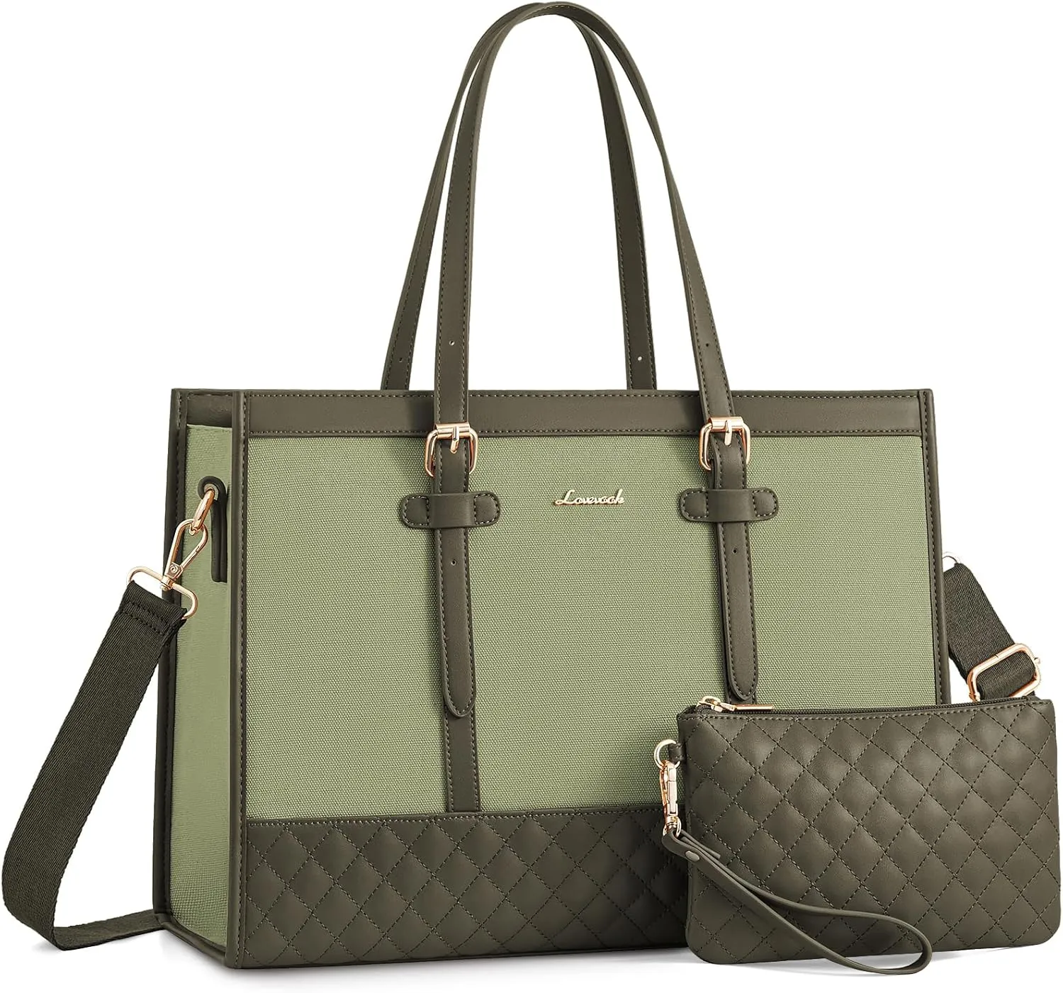 LOVEVOOK Laptop Bag for Women 15.6 inch Canvas Laptop Tote Bag, Large Capacity Work Bag with Clutch Purse, Computer Bag Office Business Briefcase, Casual Handbag for Travel College Teacher School