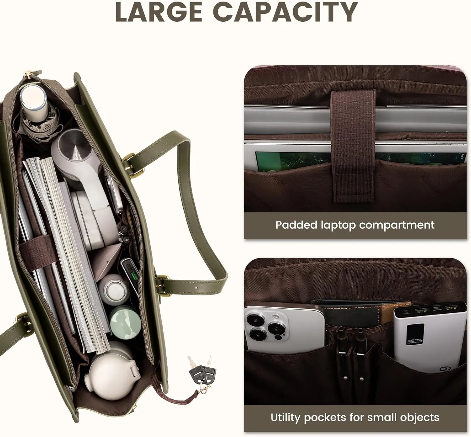 LOVEVOOK Laptop Bag for Women 15.6 inch Canvas Laptop Tote Bag, Large Capacity Work Bag with Clutch Purse, Computer Bag Office Business Briefcase, Casual Handbag for Travel College Teacher School