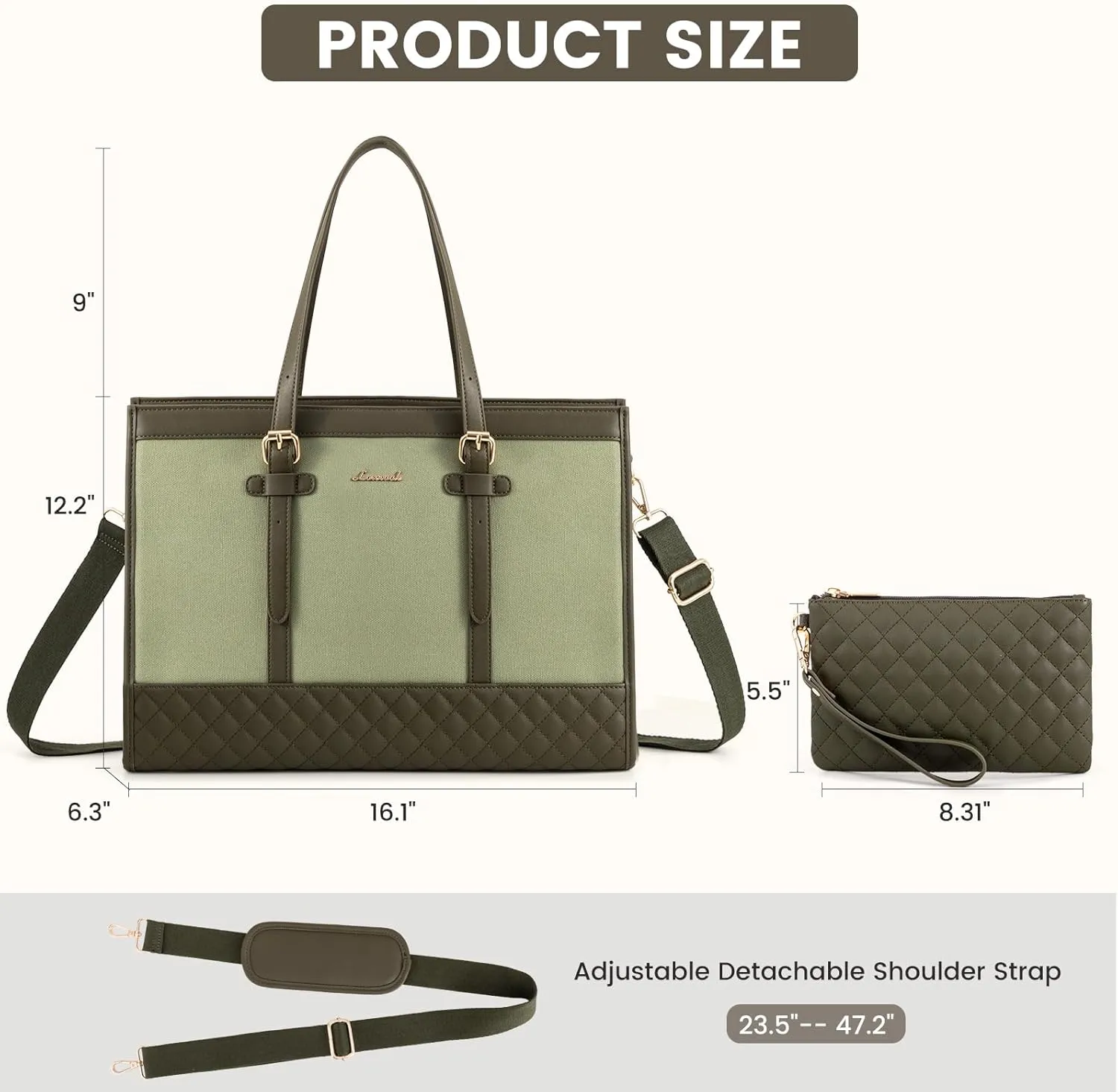 LOVEVOOK Laptop Bag for Women 15.6 inch Canvas Laptop Tote Bag, Large Capacity Work Bag with Clutch Purse, Computer Bag Office Business Briefcase, Casual Handbag for Travel College Teacher School
