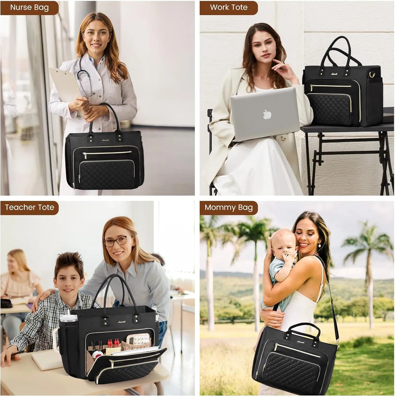 LOVEVOOK Laptop Tote Bag for Women, Work Bags Computer Laptop Bag, Teacher Tote Bag, Professional Briefcase Business Large Purses Handbag, Black, 17 Inch
