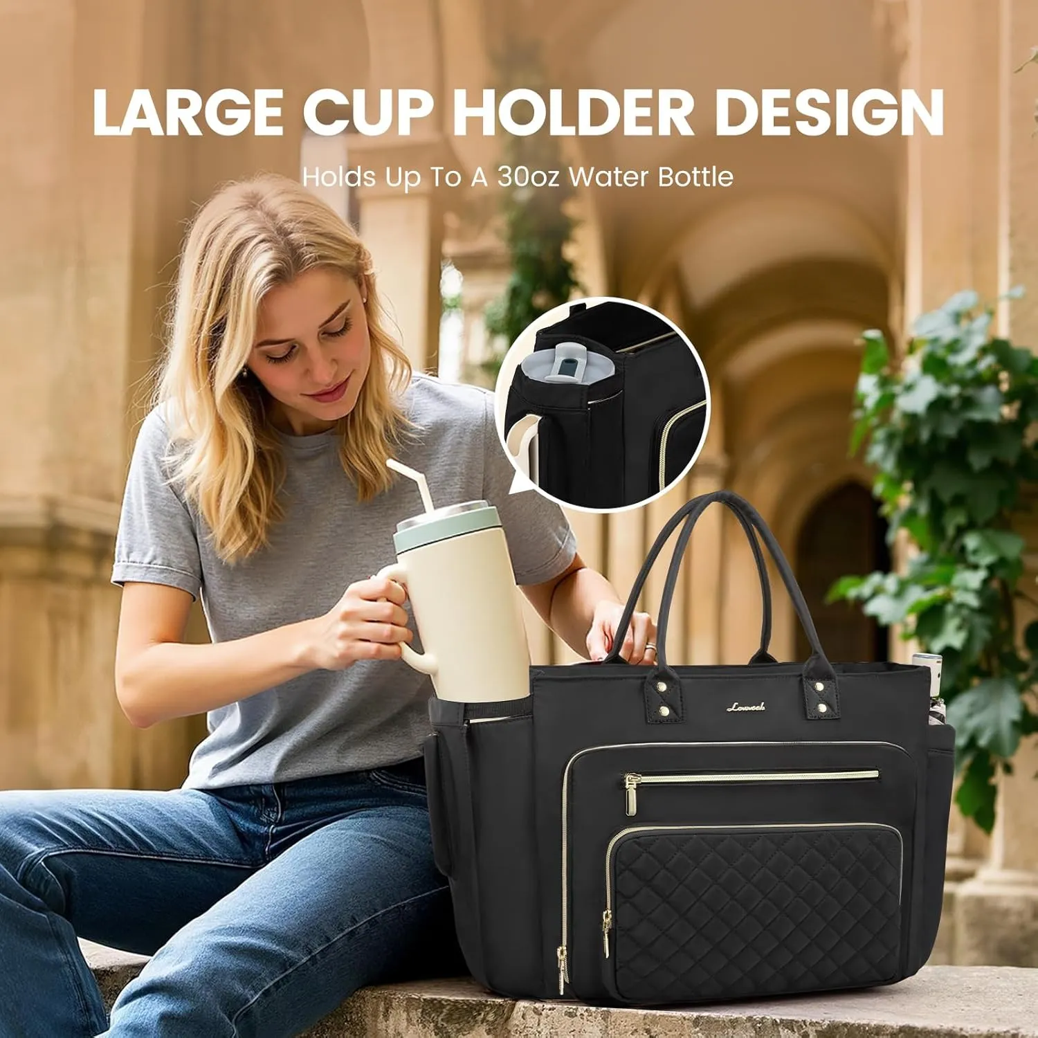 LOVEVOOK Laptop Tote Bag for Women, Work Bags Computer Laptop Bag, Teacher Tote Bag, Professional Briefcase Business Large Purses Handbag, Black, 17 Inch