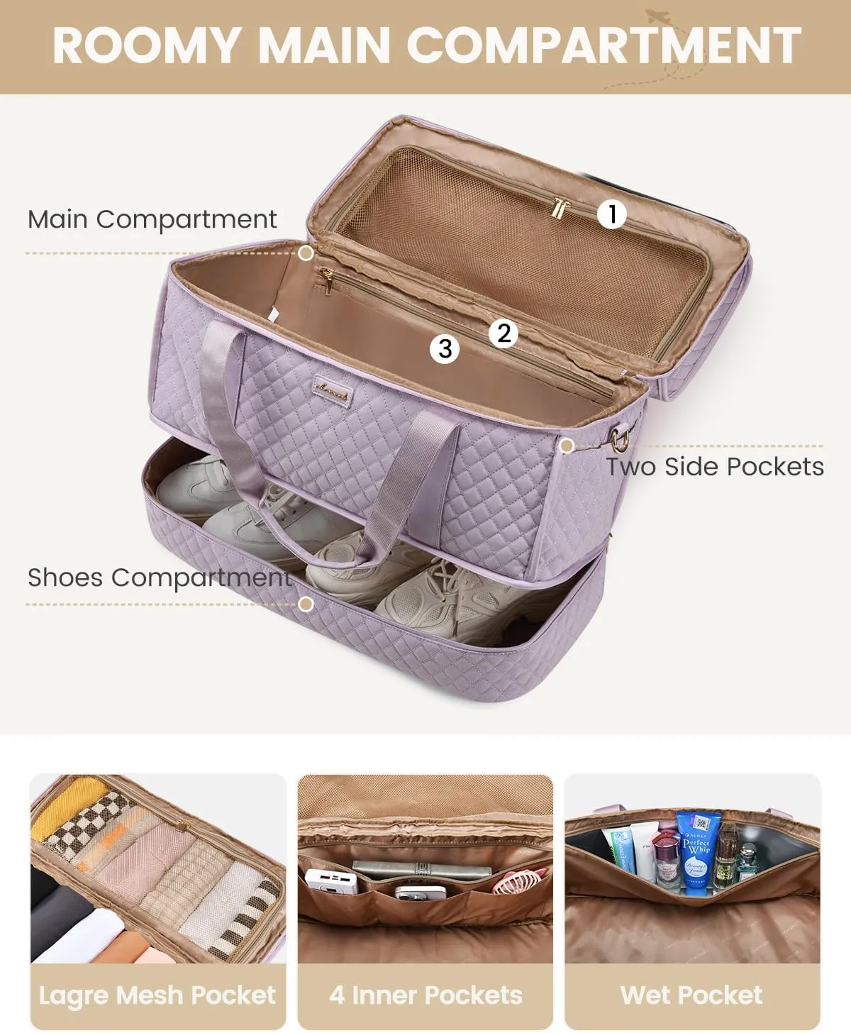 LOVEVOOK Large Travel Duffle Bag, Weekender Bags for Women With Shoe Compartment, Overnight Hospital Bag For Women Labor Delivery, Carry on Bag Personal Item Travel Bag, Yoga Gym Duffel Bag
