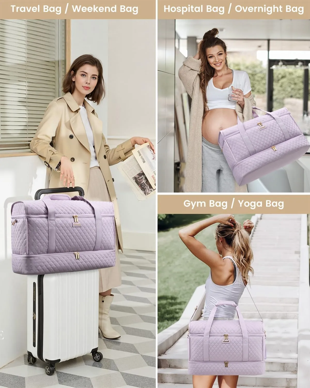 LOVEVOOK Large Travel Duffle Bag, Weekender Bags for Women With Shoe Compartment, Overnight Hospital Bag For Women Labor Delivery, Carry on Bag Personal Item Travel Bag, Yoga Gym Duffel Bag