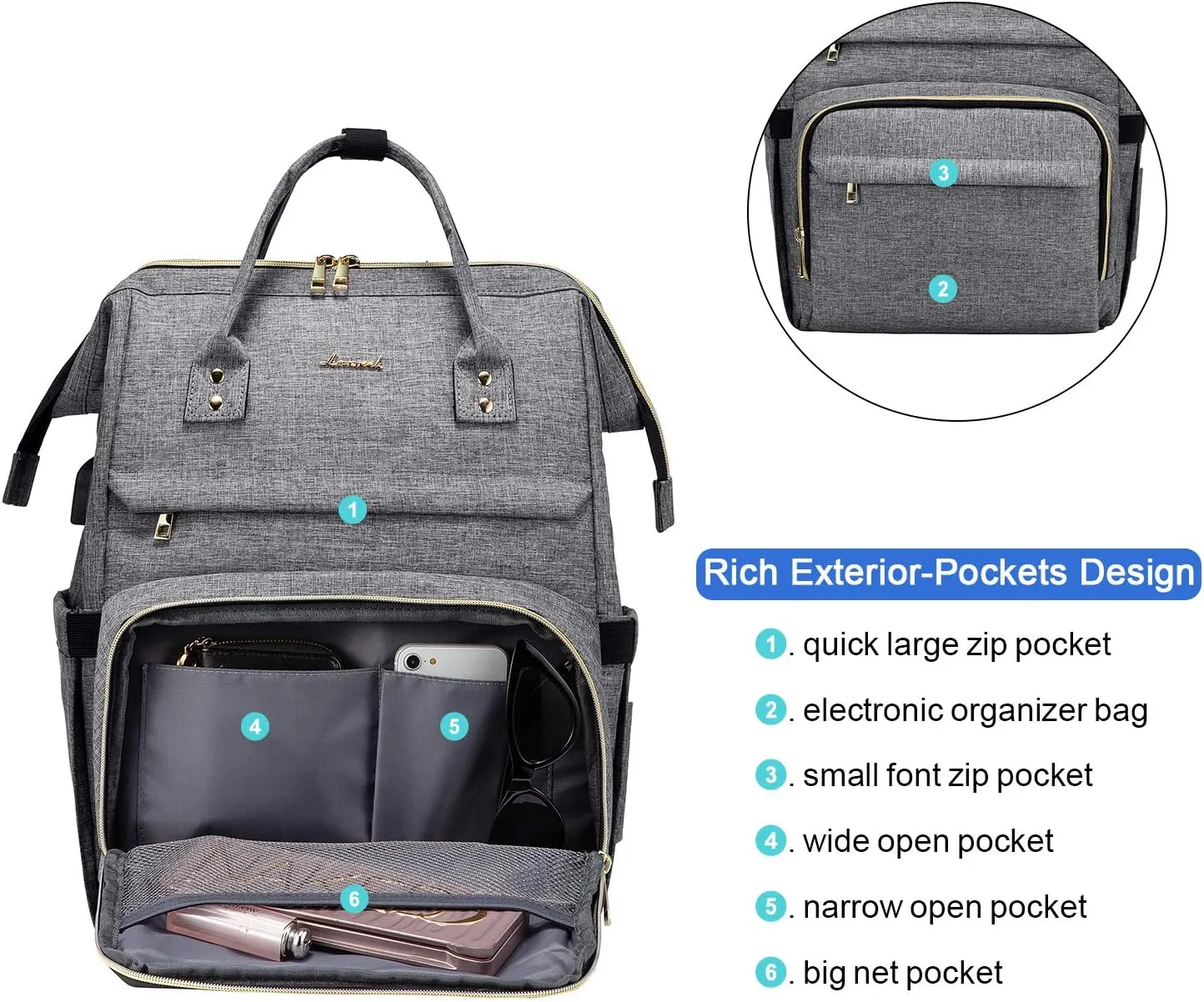 LOVEVOOK Nurse Backpack Laptop Backpack for Women with Stethoscope Case & USB Charging Port Anti Theft Travel Backpacks Doctor Bag Fits 15.6 Inch Laptop and Notebook,Grey