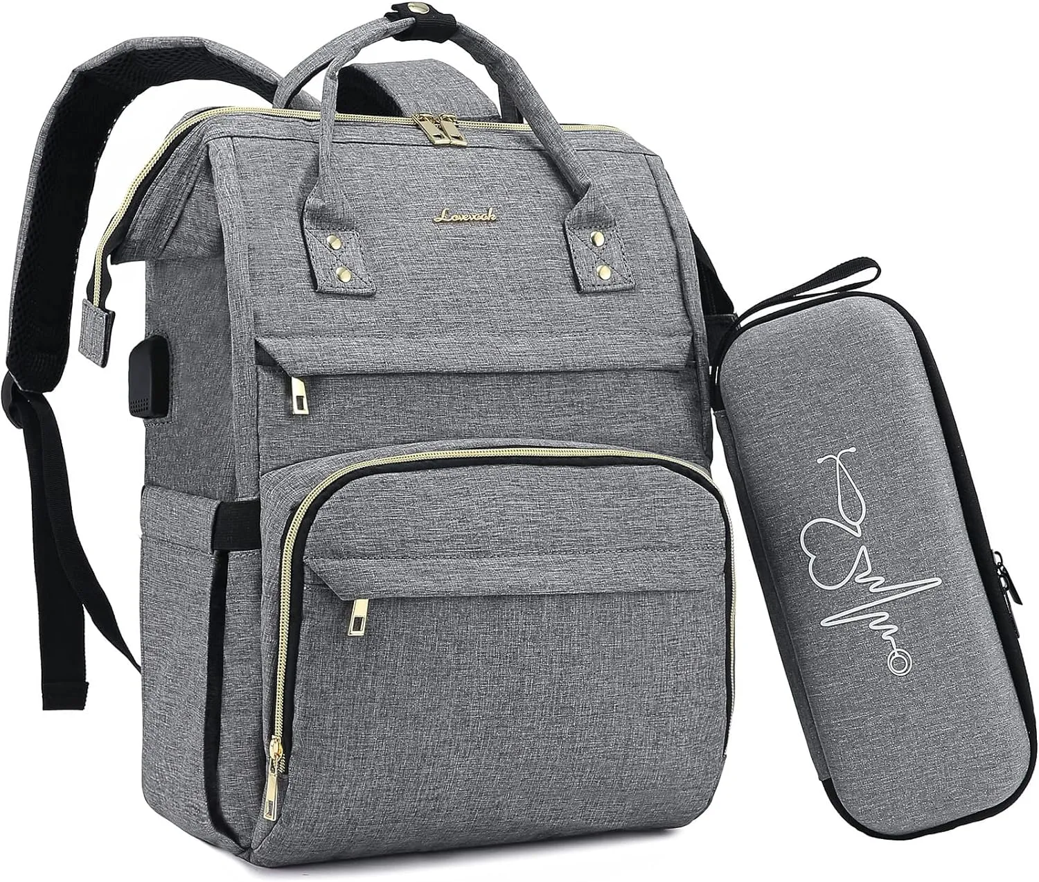 LOVEVOOK Nurse Backpack Laptop Backpack for Women with Stethoscope Case & USB Charging Port Anti Theft Travel Backpacks Doctor Bag Fits 15.6 Inch Laptop and Notebook,Grey