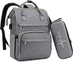LOVEVOOK Nurse Backpack Laptop Backpack for Women with Stethoscope Case & USB Charging Port Anti Theft Travel Backpacks Doctor Bag Fits 15.6 Inch Laptop and Notebook,Grey
