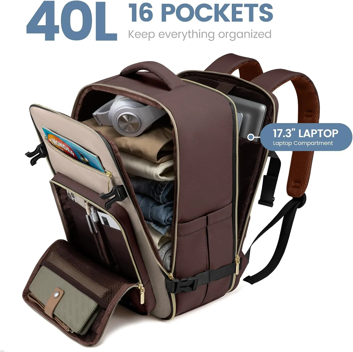 LOVEVOOK Travel Backpack For Women,40L Carry On Backpack Flight Approved,TSA Personal Item Travel Bag Fits 17 Inch Laptop,Business Weekender Overnight Daypack with Toiletry Bag and Cubes