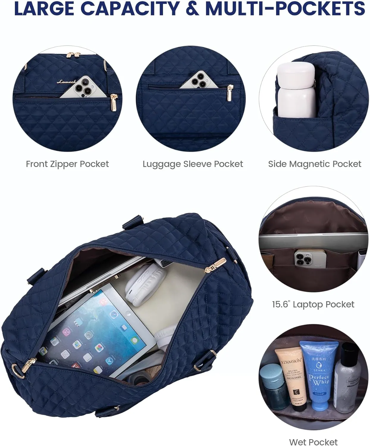 LOVEVOOK Travel Duffle Bag for Women, Weekender Overnight Bag with Shoe Compartment, Carry on Bag with Toiletry Bag, Gym Duffel Bag with Wet Pocket, Hospital Bags for Labor and Delivery 3 Pcs Set