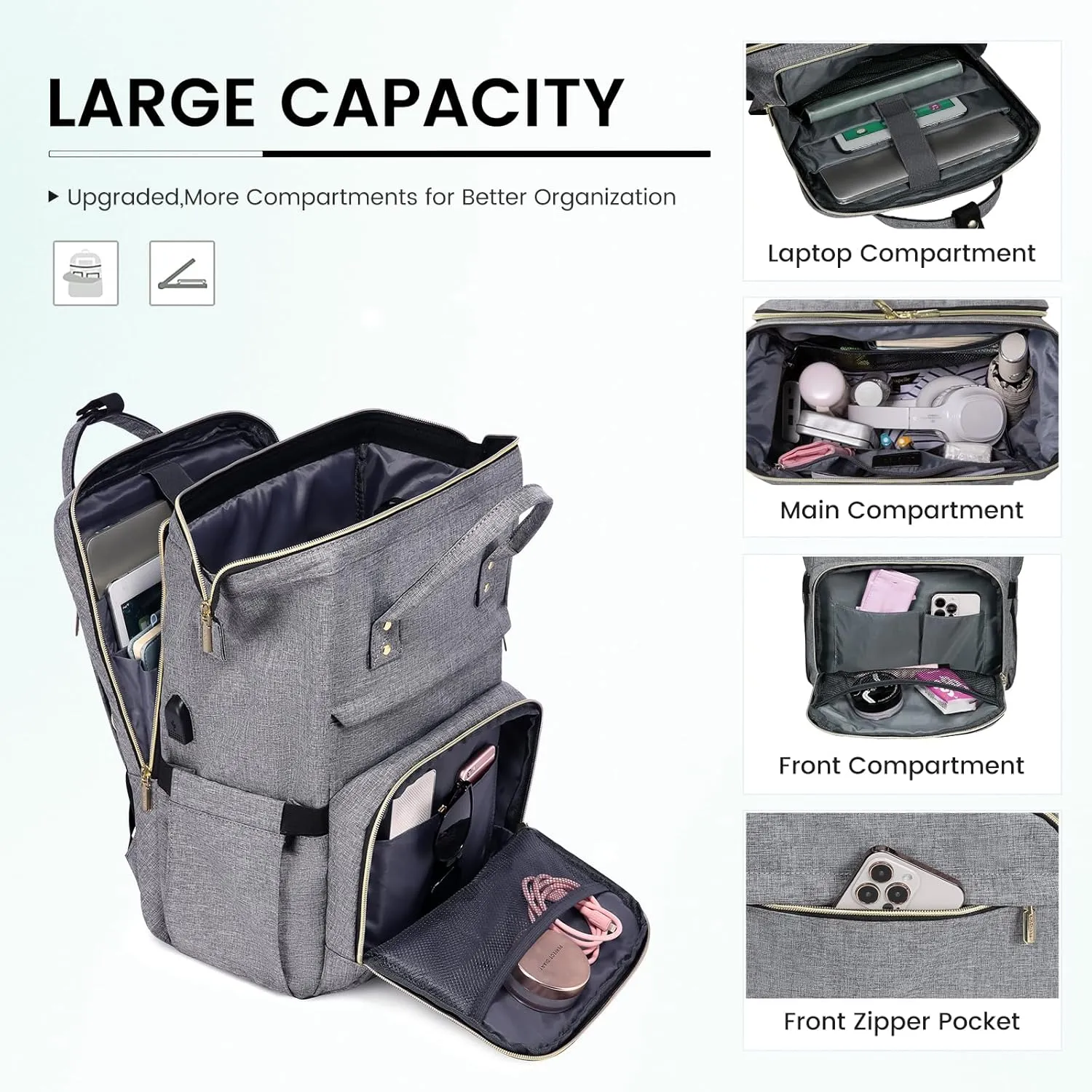 LOVEVOOK Travel Laptop Backpack, Water Resistant Nurse Backpack with Stethoscope Case, Durable Anti Theft College Computer Bag for Men & Women Fits 15.6