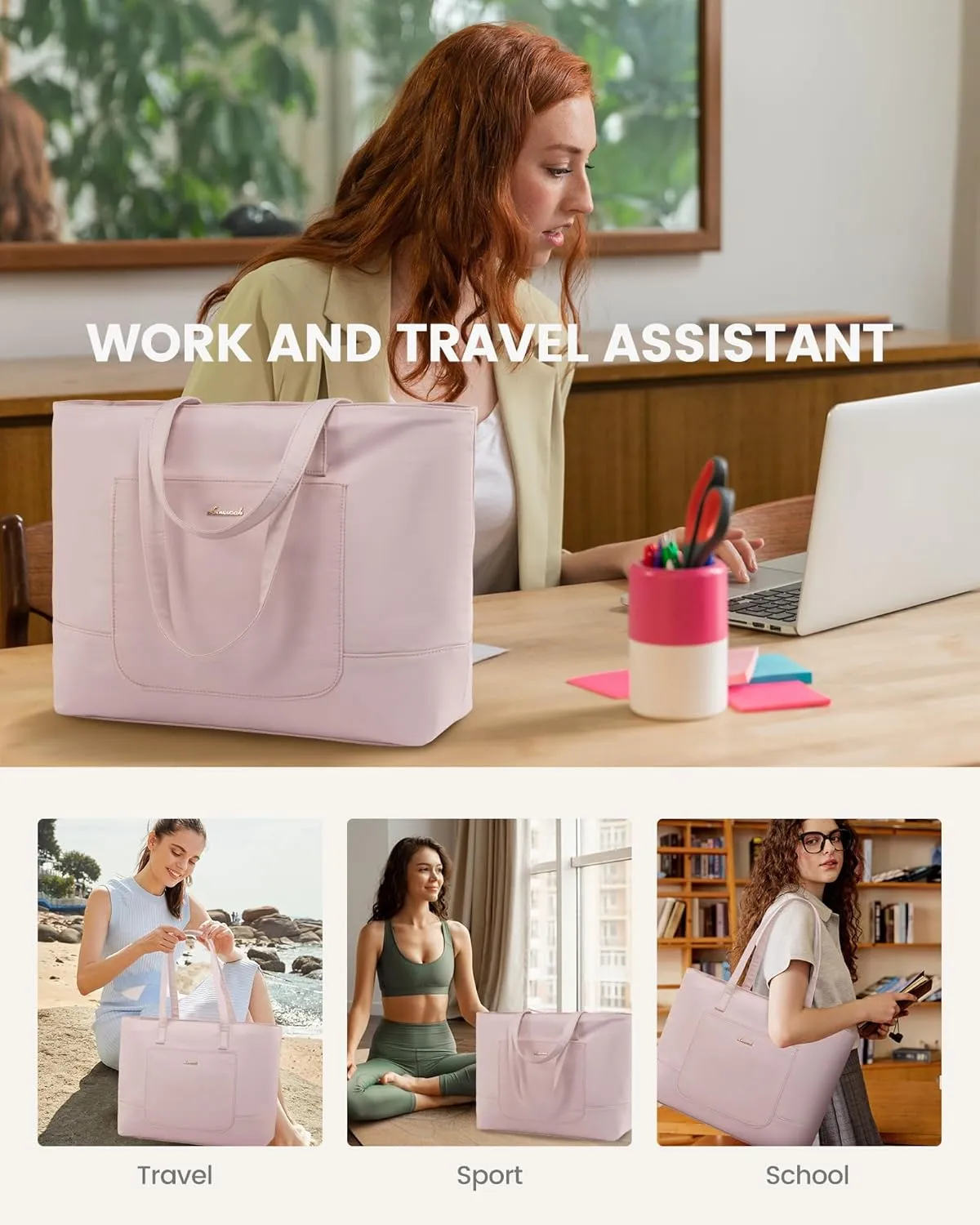 LOVEVOOK Work Tote with Laptop Compartment for Nurse Travel Commuter, Gym Bag with Yoga Mat Strap