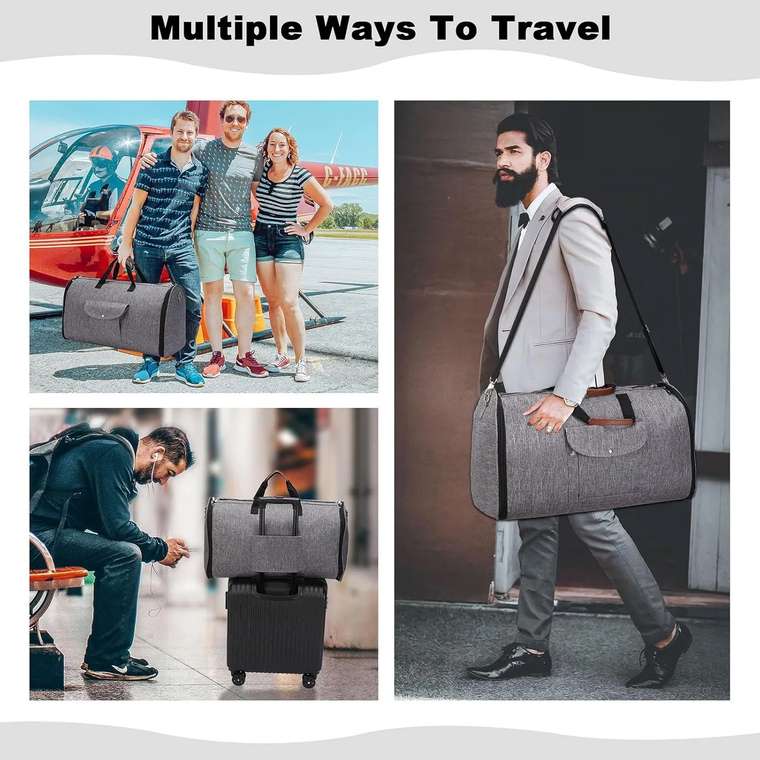 Lucshy Travel Bag, Garment Duffle Bags for Travel, Large Waterproof Crossbody Shoulder Capacity Suit Travel Garment (Gray), Zbl0325008