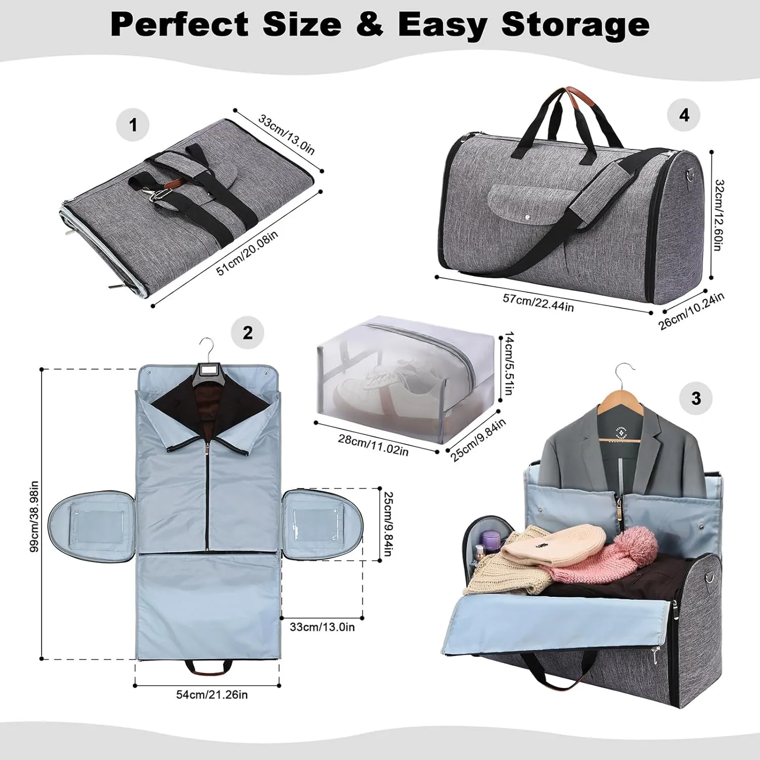 Lucshy Travel Bag, Garment Duffle Bags for Travel, Large Waterproof Crossbody Shoulder Capacity Suit Travel Garment (Gray), Zbl0325008