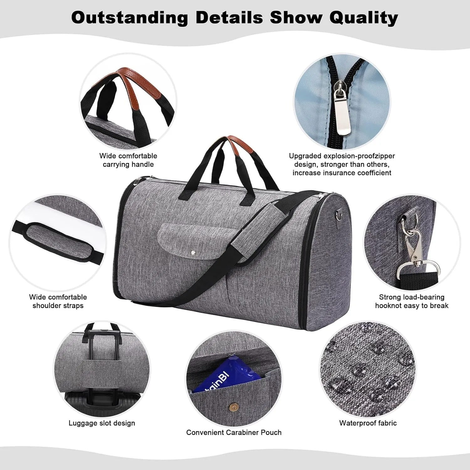 Lucshy Travel Bag, Garment Duffle Bags for Travel, Large Waterproof Crossbody Shoulder Capacity Suit Travel Garment (Gray), Zbl0325008