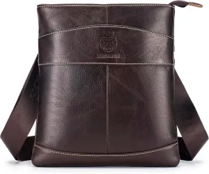 LUKZIJAES Lightweight Genuine Leather Men Crossbody Shoulder Bags Messenger Bag Vintage Mens for Business Everyday Casual Travel (6#-Coffee)