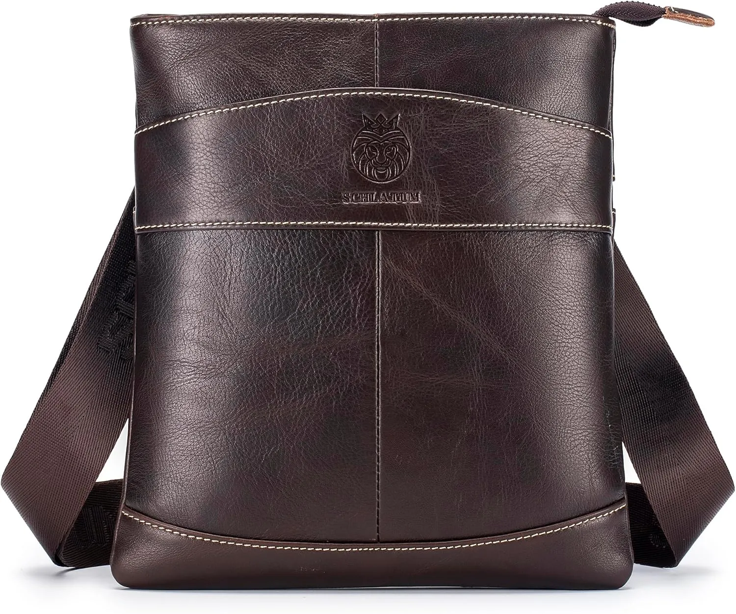 LUKZIJAES Lightweight Genuine Leather Men Crossbody Shoulder Bags Messenger Bag Vintage Mens for Business Everyday Casual Travel (6#-Coffee)