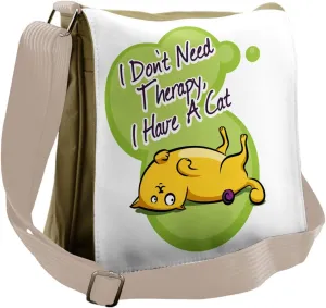 Lunarable Animal Messenger Bag, Humorous Words on Cat Love, Unisex Cross-body