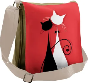 Lunarable Cat Messenger Bag, Bride and Groom Silhouettes, Unisex Cross-body