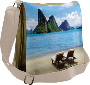 Lunarable Holiday Messenger Bag, Rocky Hills Tropical Calm, Unisex Cross-body