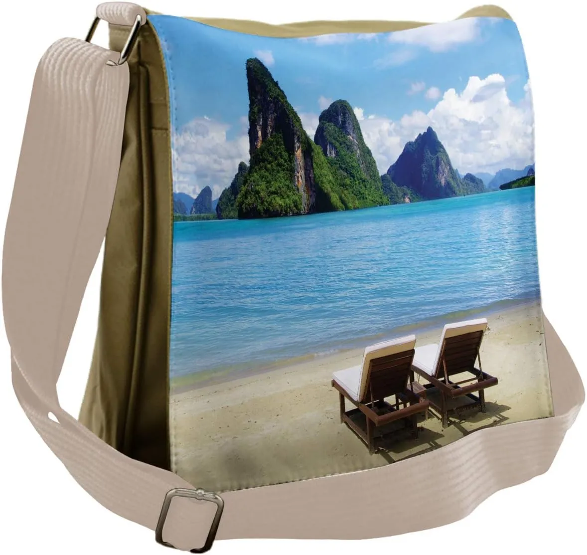 Lunarable Holiday Messenger Bag, Rocky Hills Tropical Calm, Unisex Cross-body