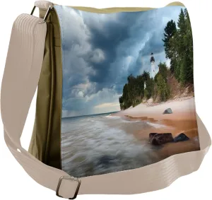Lunarable Lighthouse Messenger Bag, Michigan USA Lakeshore, Unisex Cross-body
