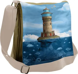 Lunarable Lighthouse Messenger Bag, Seagulls Scenic Nature, Unisex Cross-body