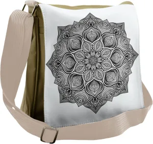 Lunarable Mandala Messenger Bag, Concentric Circular Form, Unisex Cross-body