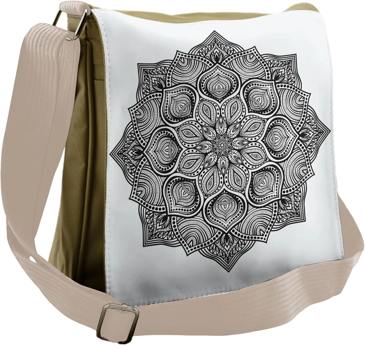 Lunarable Mandala Messenger Bag, Concentric Circular Form, Unisex Cross-body