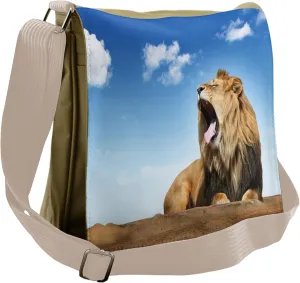 Lunarable Savannah Messenger Bag, Roaring Lion Under Sky, Unisex Cross-body