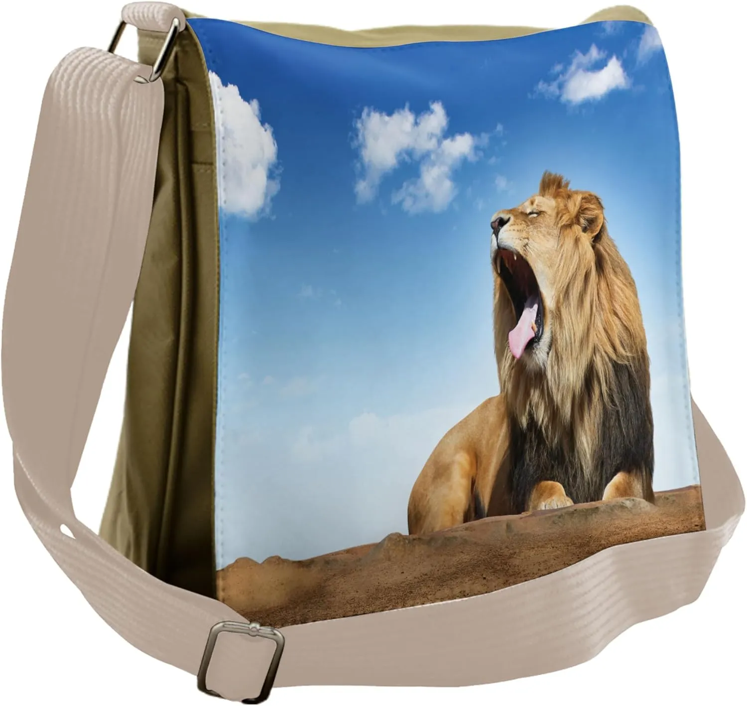 Lunarable Savannah Messenger Bag, Roaring Lion Under Sky, Unisex Cross-body