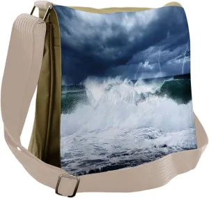 Lunarable Wave Messenger Bag, Cold Dramatic Powerful Tide, Unisex Cross-body