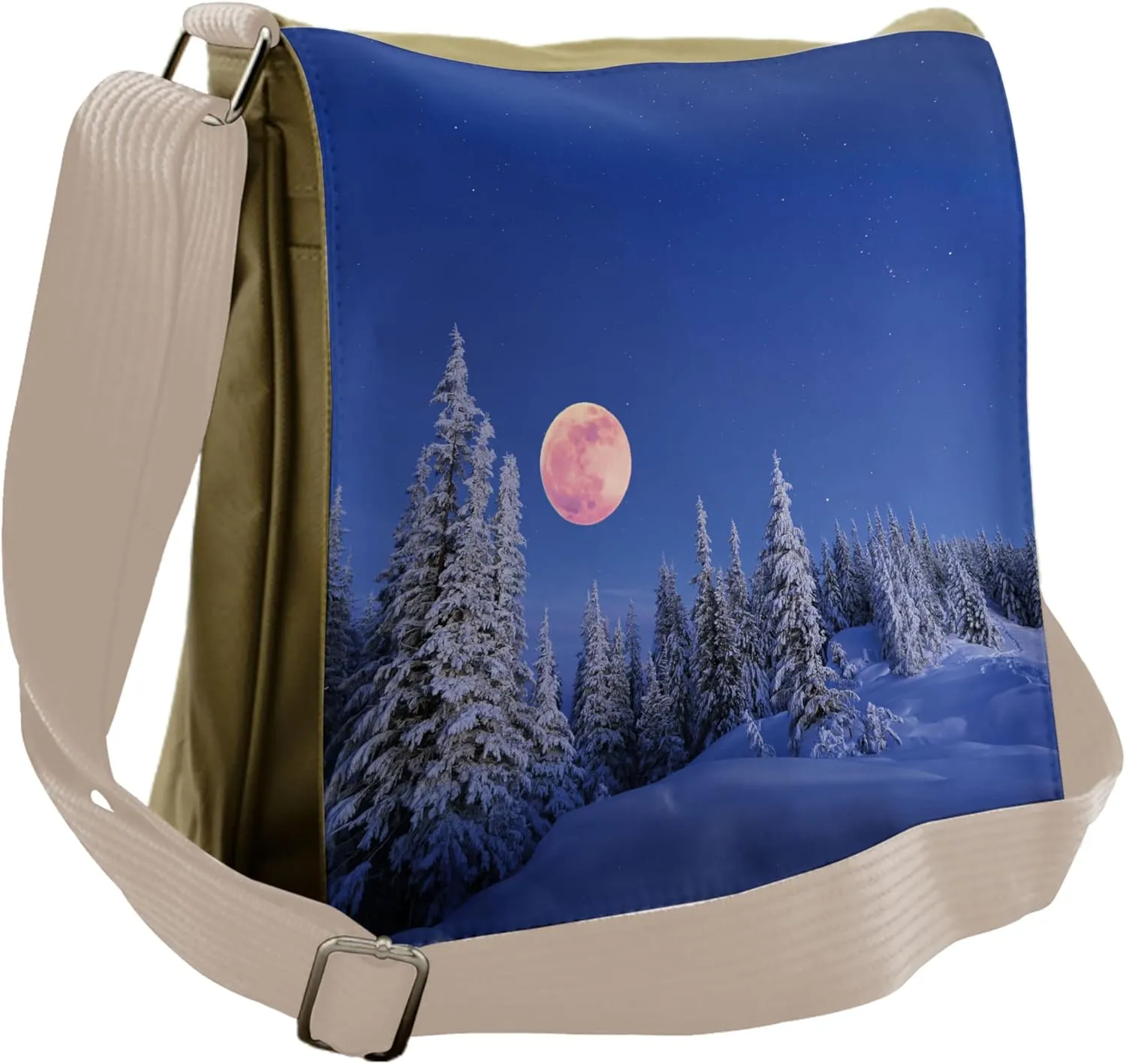 Lunarable Winter Messenger Bag, Full Moon Idyllic Habitat, Unisex Cross-body