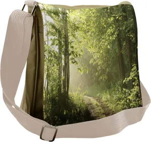 Lunarable Woodland Messenger Bag, Path in the Forest Summer, Unisex Cross-body