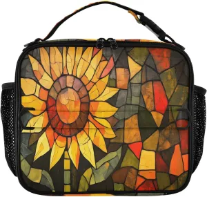 Lunch Bag Sunflower Porcelain Large Insulated Cooler Bag with Side Mesh Pockets and Shoulder Strap