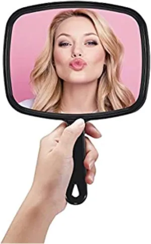 Lurrose Hand Held Mirror Salon Barbers Hairdressers Paddle Mirror with Handle（Black）