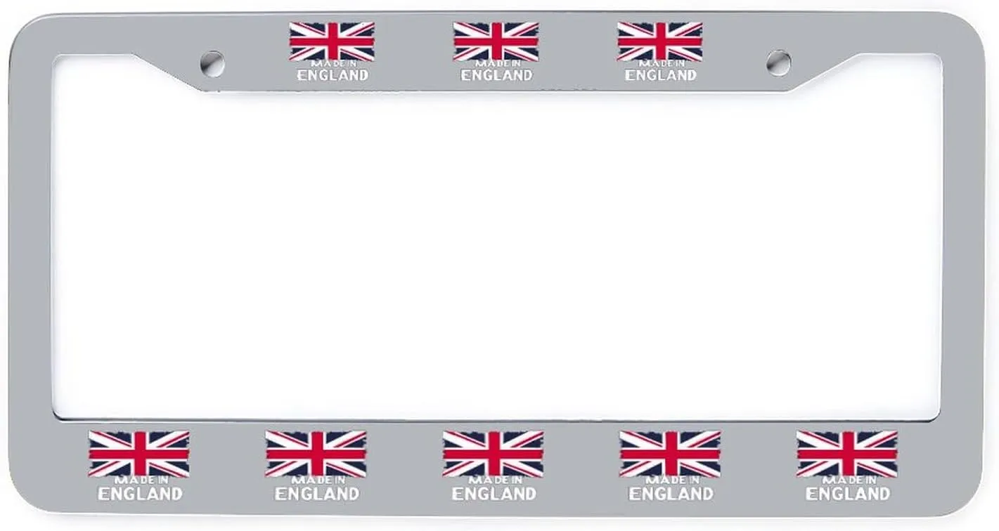 Made in England British Flag Union Jack License Plate Frames Universal Car Tag Holder Auto Accessories Silver-Style